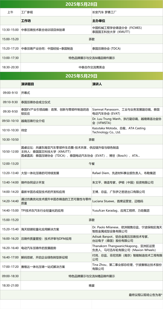 5月泰國壓鑄行業(yè)峰會前瞻：一睹頂級專家陣容風采